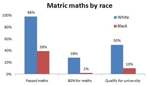Graph comparing South African educational results for white vs. black students