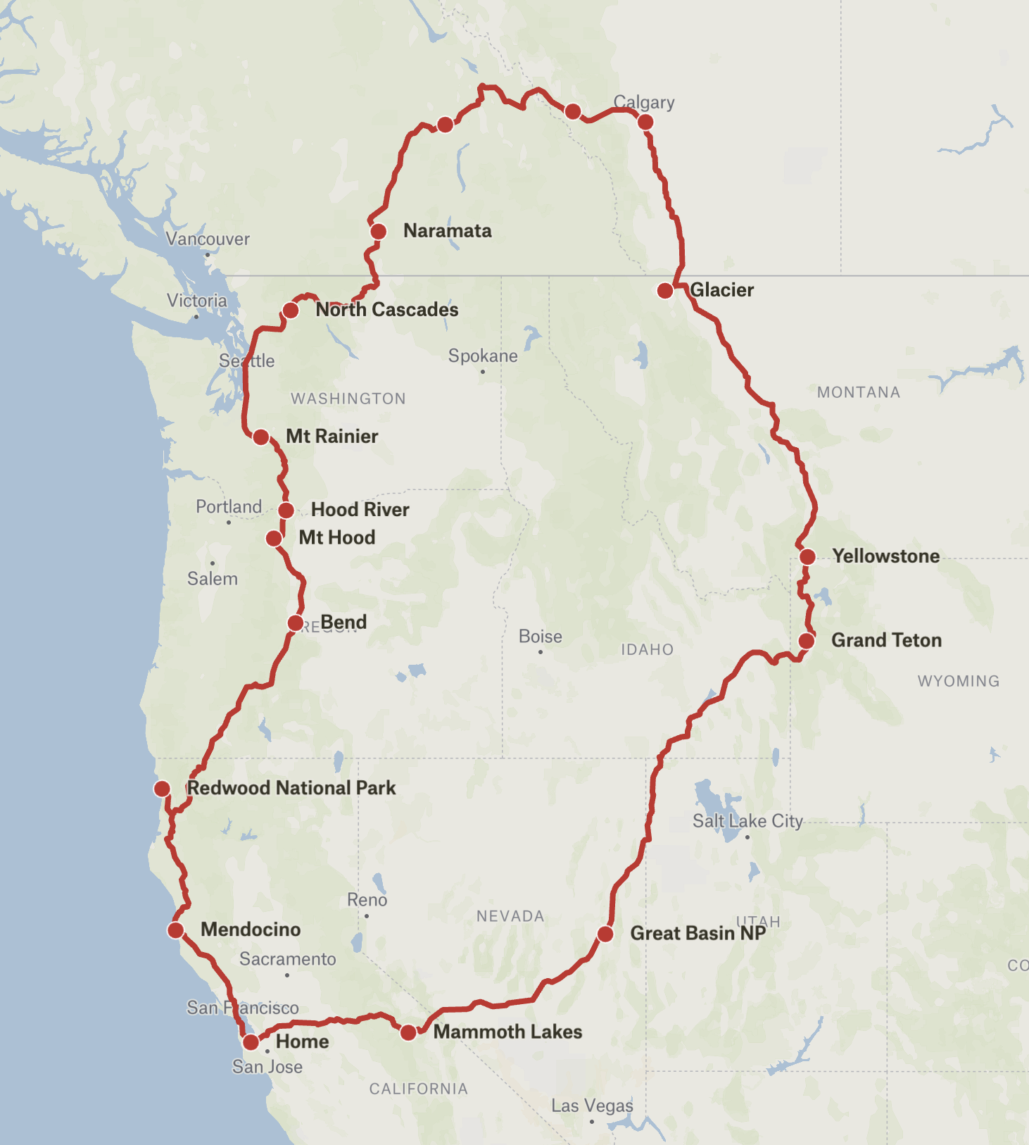 North American Roadtrip Route Map